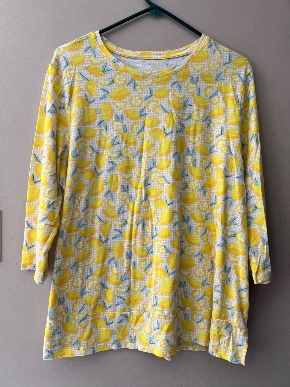 Lands End XL Lemon print 3/4 sleeve crew neck tunic of cotton/modal.